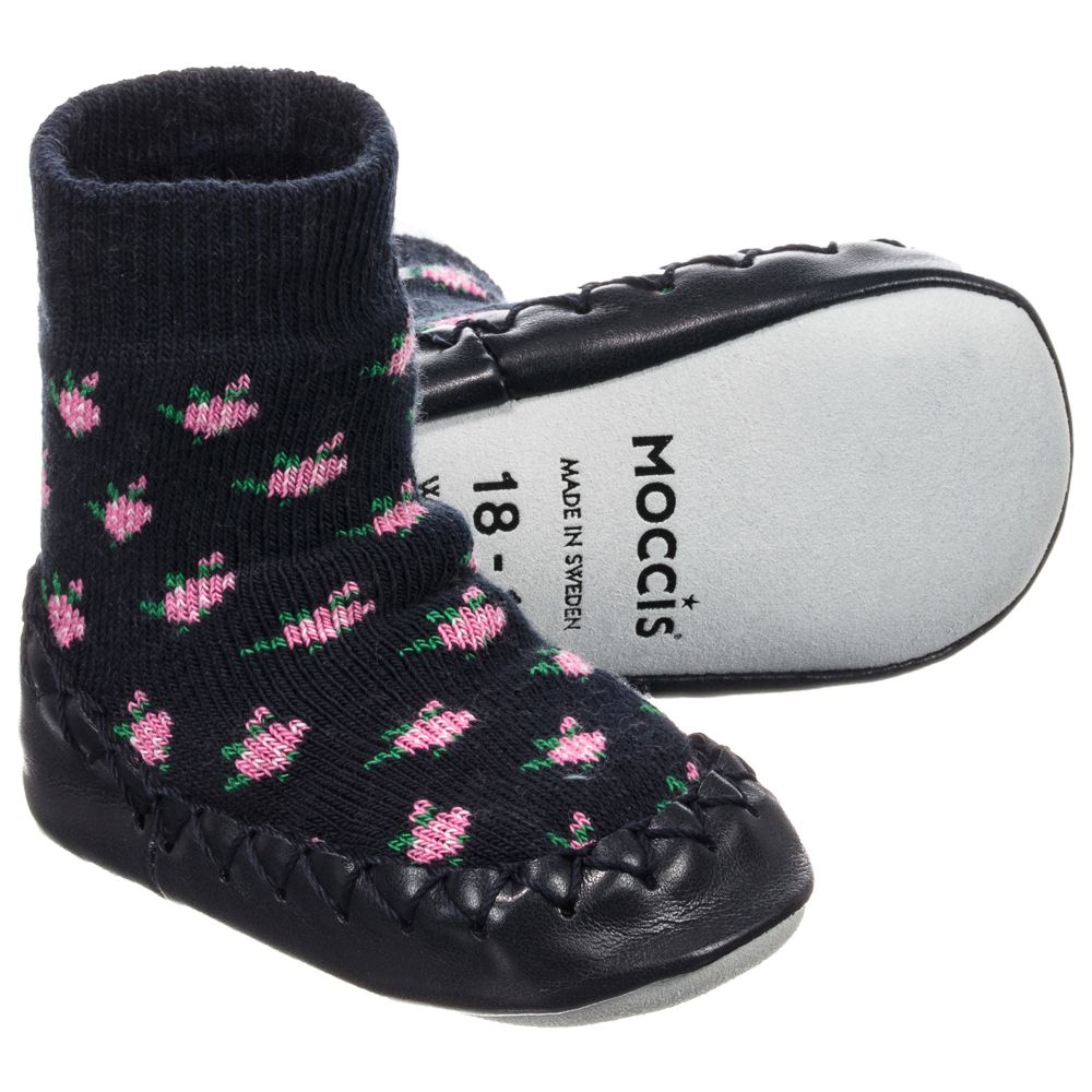 Moccis Babies' Girls Blue & Pink Slipper Socks In Black
