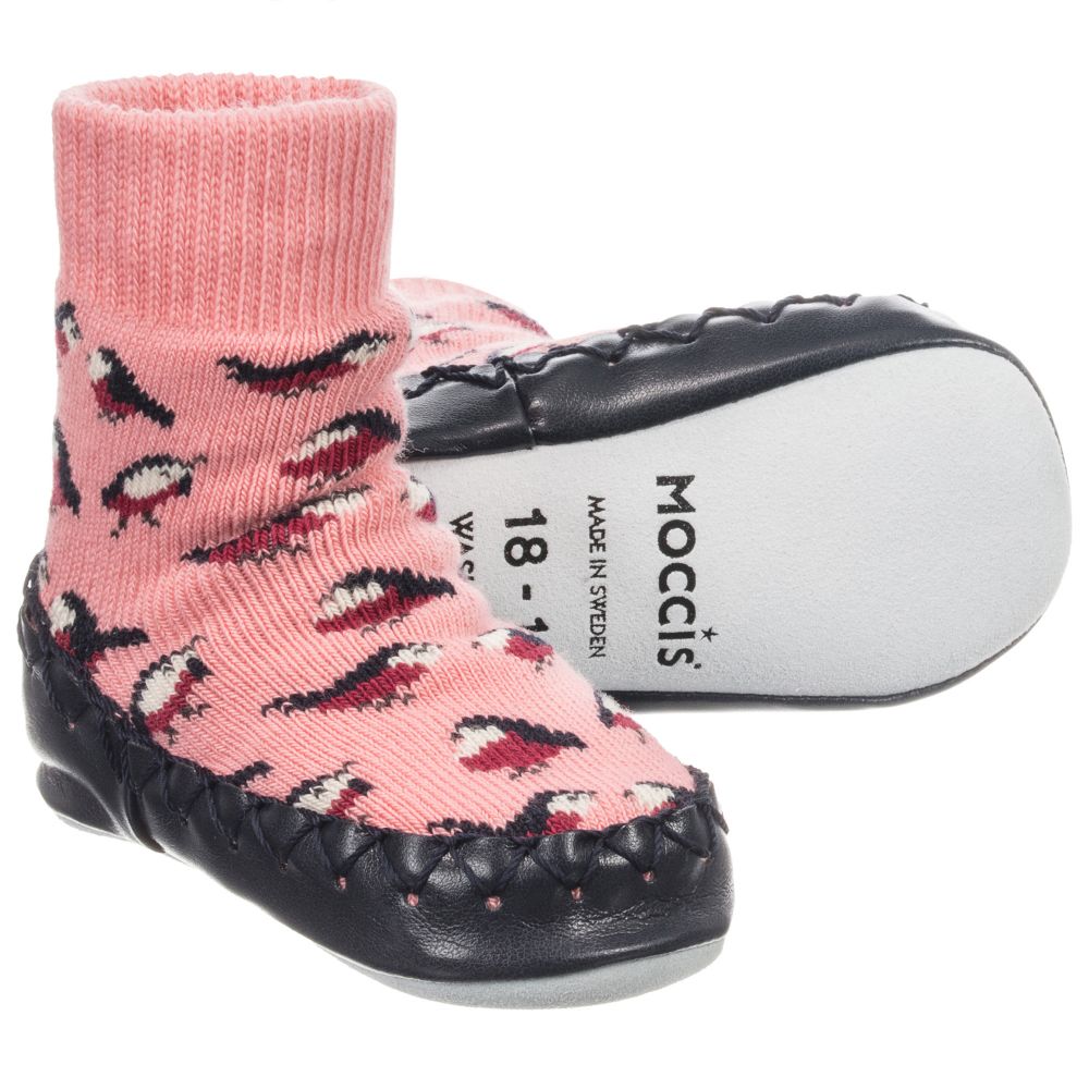 Moccis Babies' Girls Pink Slipper Socks
