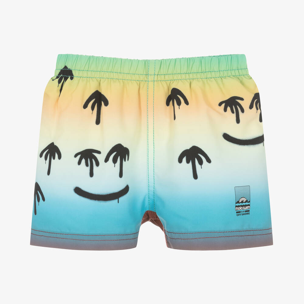 Shop Molo Baby Boys Blue Happy Palm Swim Shorts (upf50+)