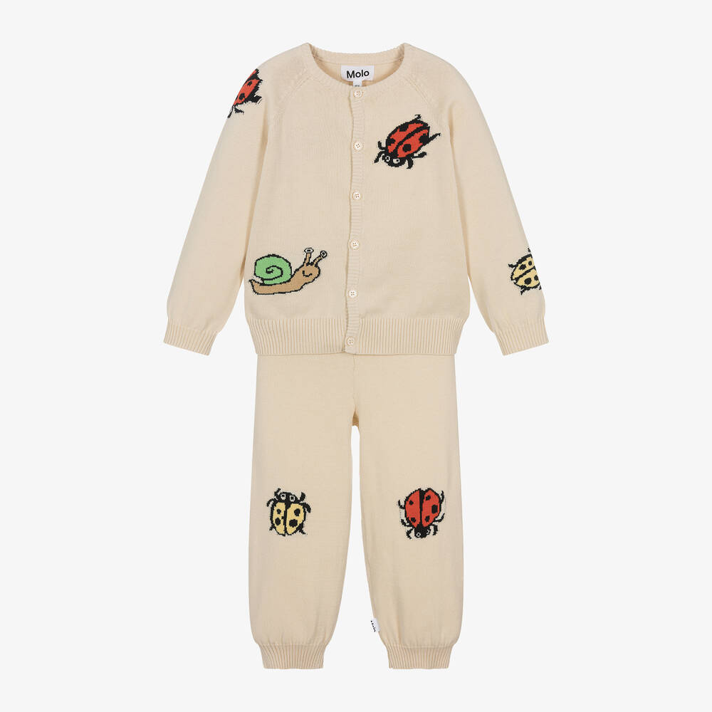 Molo Babies' Beige Cotton Knit Trouser Set