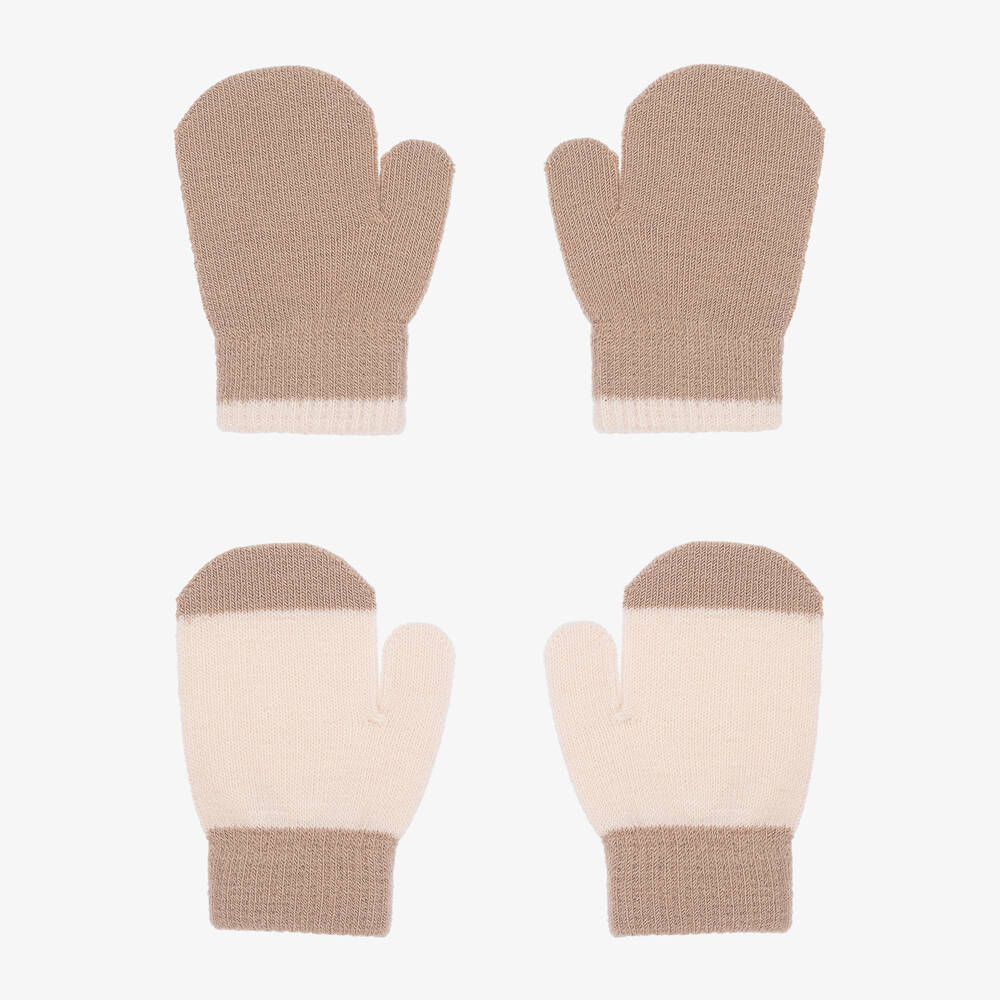 Molo - Beige Knitted Baby Mittens (2 pack) | Childrensalon