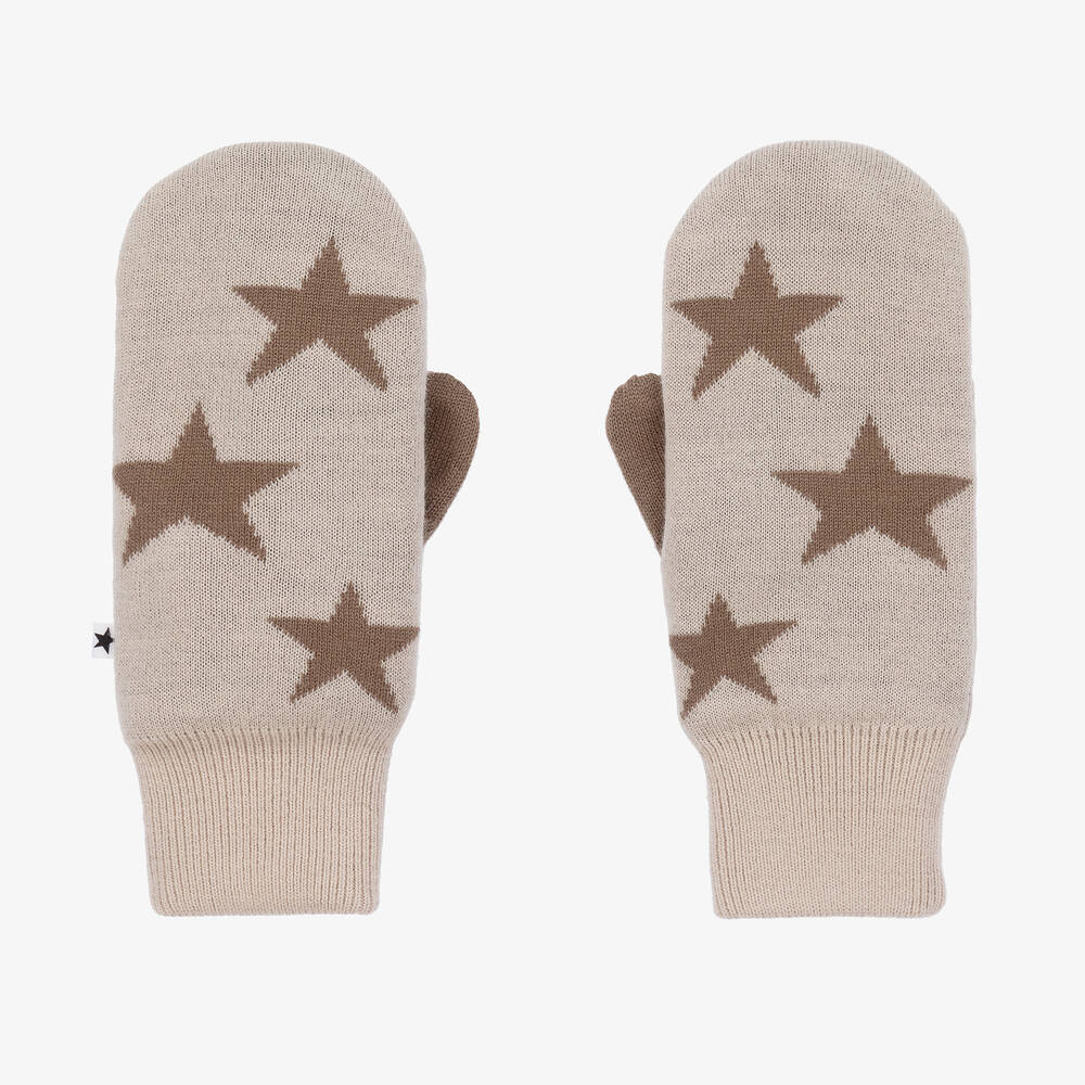 Molo - Beige Knitted Star Mittens | Childrensalon