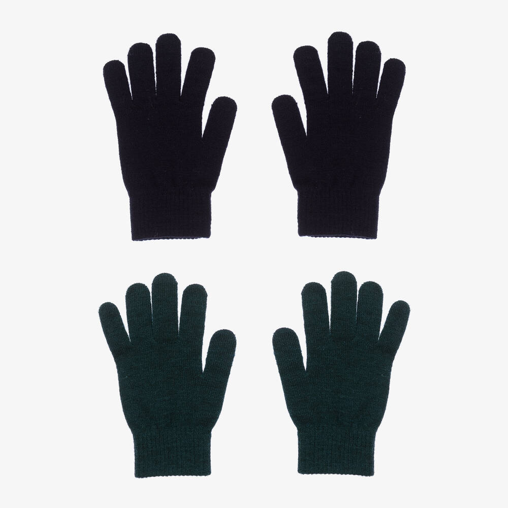 Molo - Black & Green Knitted Gloves (2 Pack) | Childrensalon