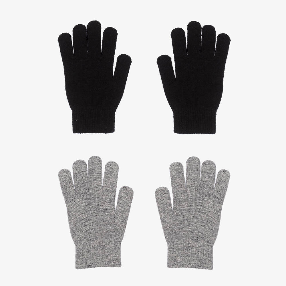 Molo - Black & Grey Knitted Gloves (2 Pack) | Childrensalon