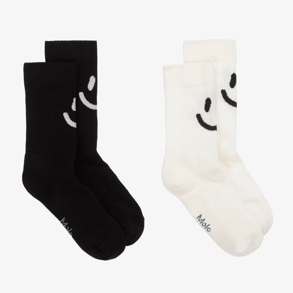 Molo - Black & Ivory Cotton Knit Socks (2 Pack) | Childrensalon
