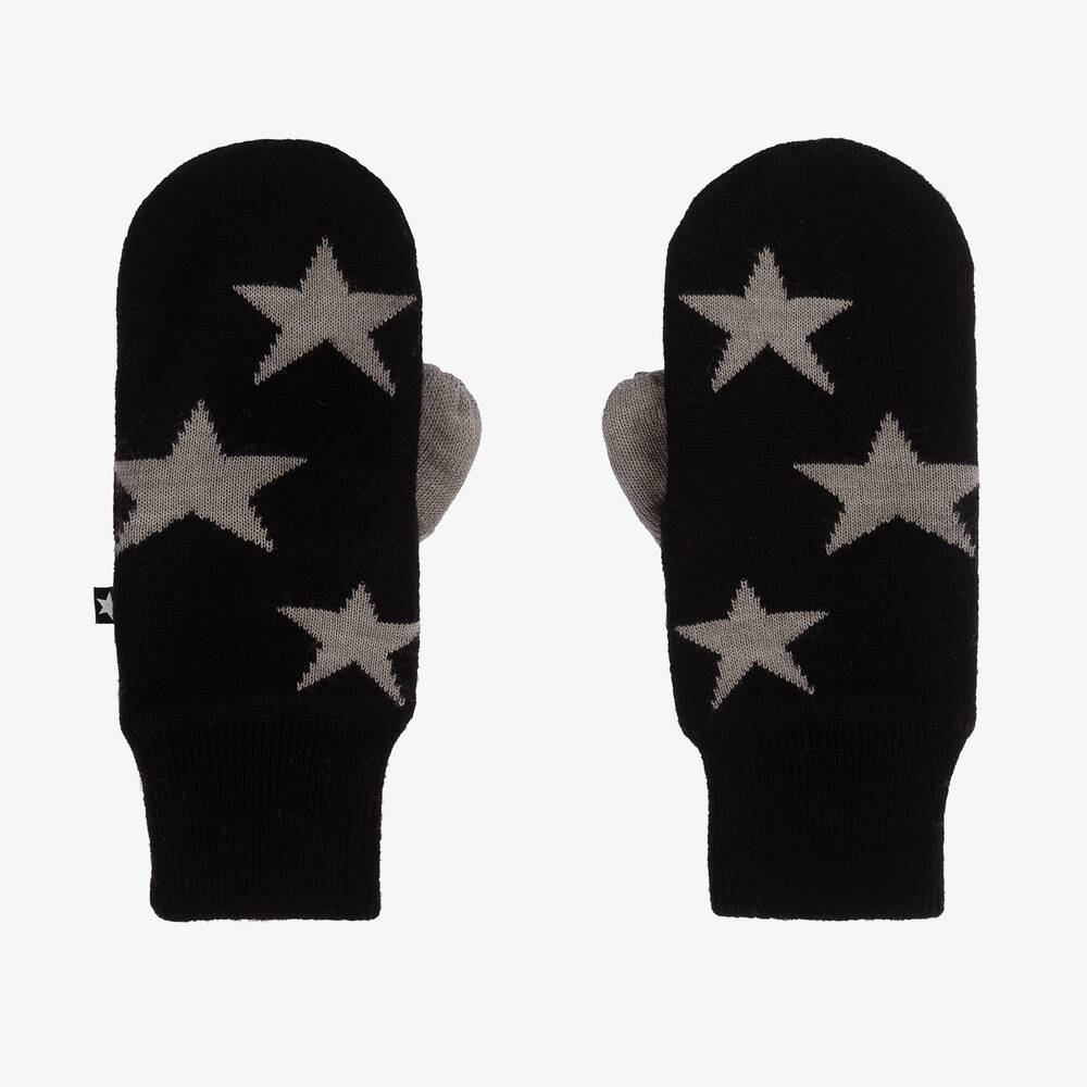 Molo - Black Knitted Star Mittens | Childrensalon