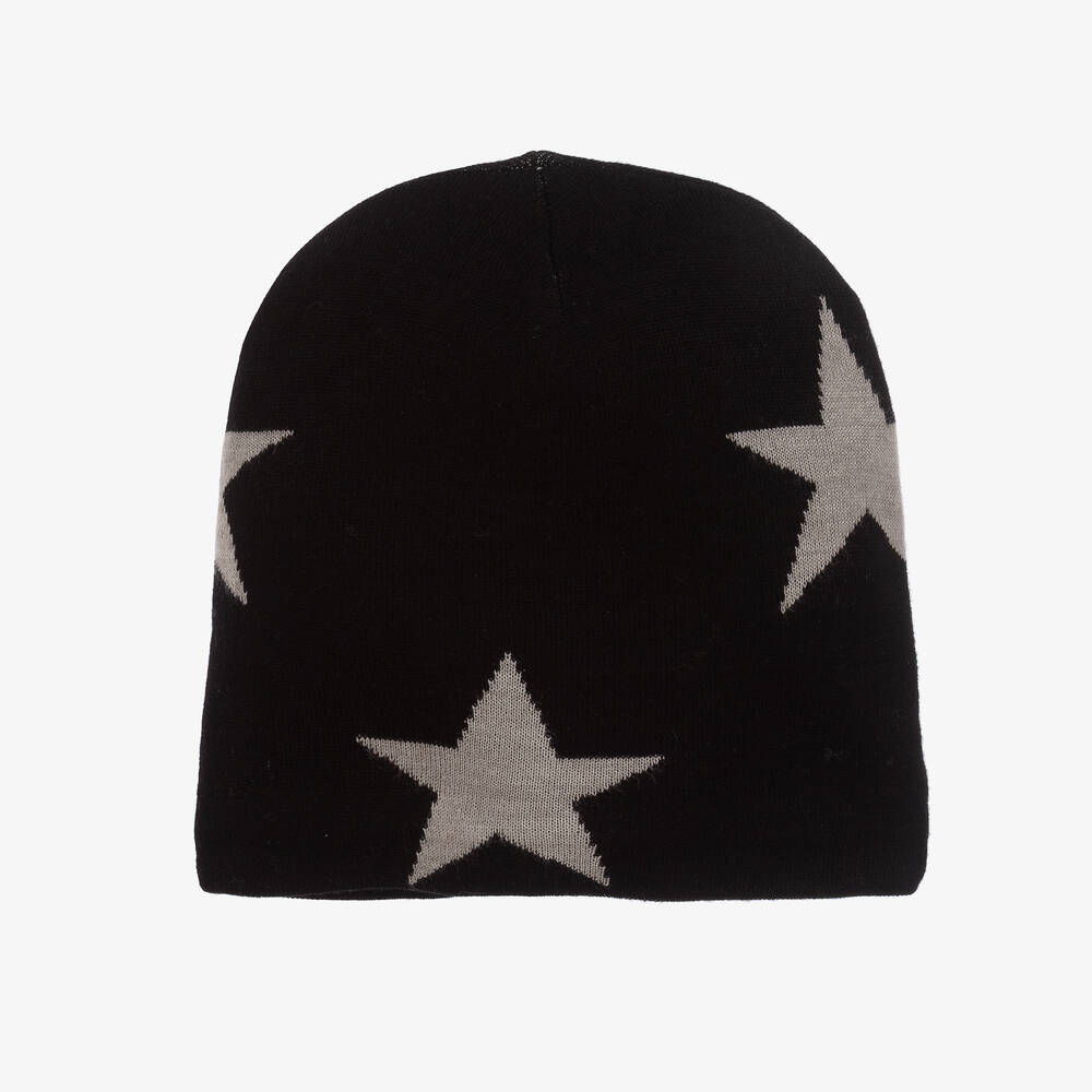 Molo - Black Wool Knit Star Beanie Hat | Childrensalon