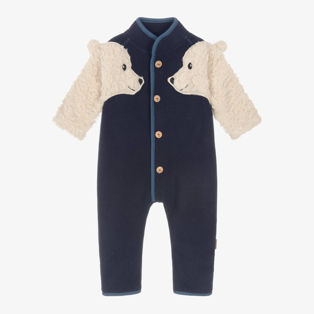 Molo - Blue Bear Fleece Pramsuit | Childrensalon