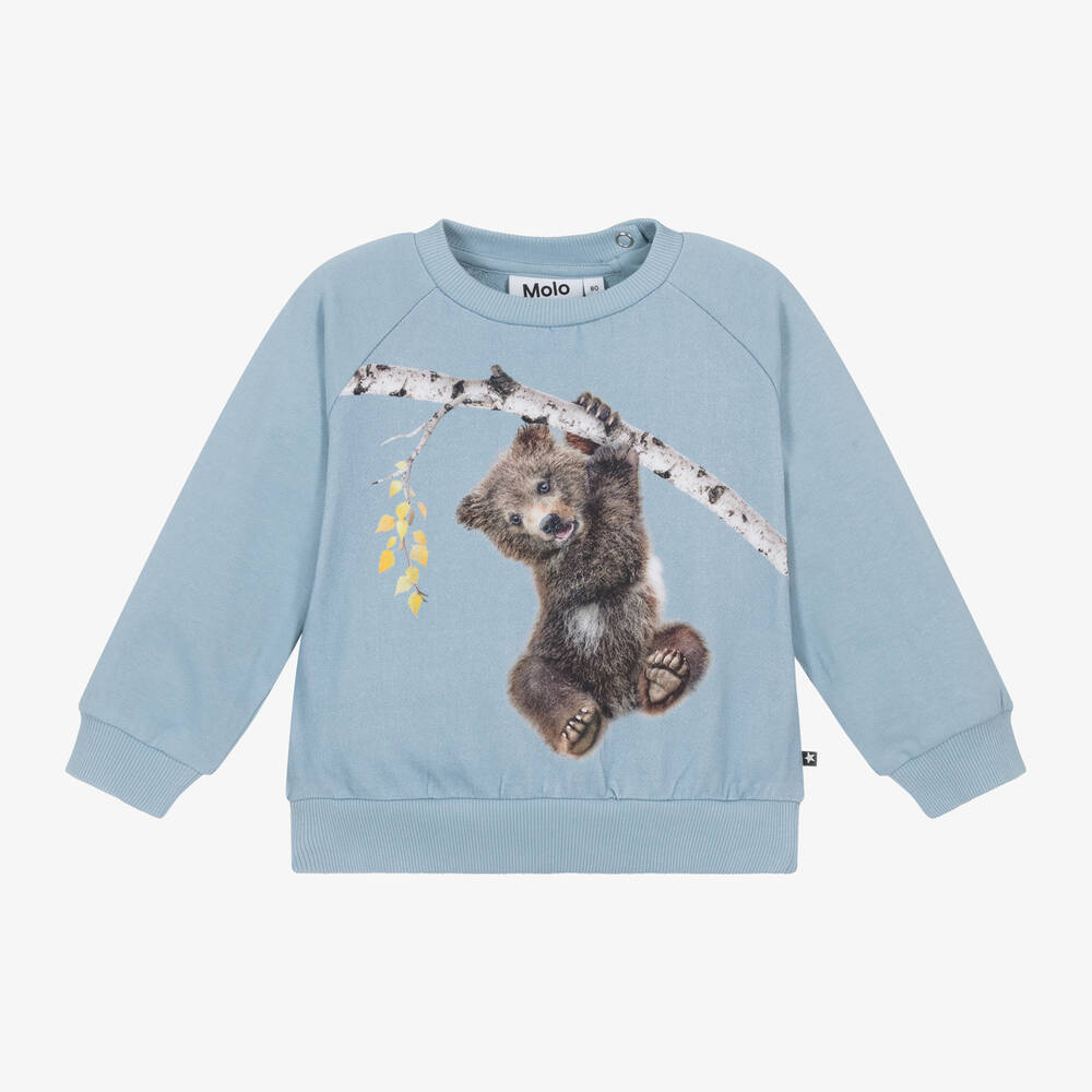 Molo - Blue Cotton Bear Sweatshirt | Childrensalon