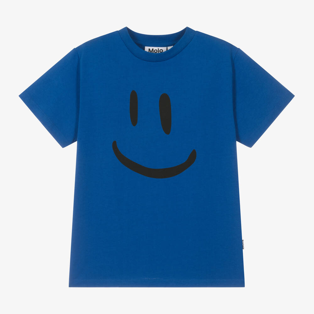 Molo - Blue Cotton Happy Face T-Shirt | Childrensalon