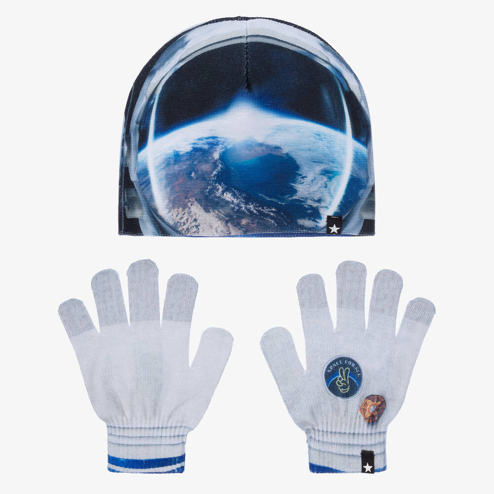 Molo - Blue Hat & Gloves Set | Childrensalon
