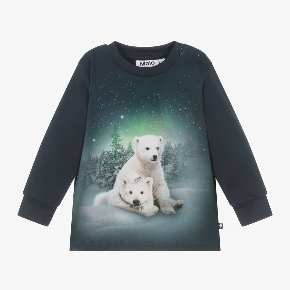 Molo - Blue Organic Cotton Polar Bear Top | Childrensalon