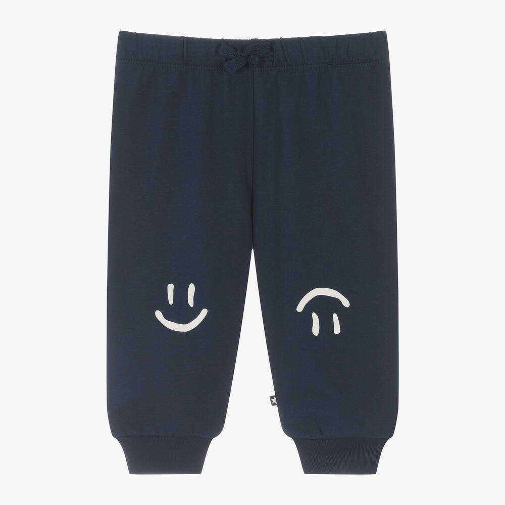 Molo - Blue Organic Cotton Smile Joggers | Childrensalon