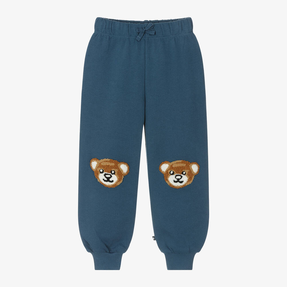 Molo - Blue Organic Cotton Teddy Bear Joggers | Childrensalon