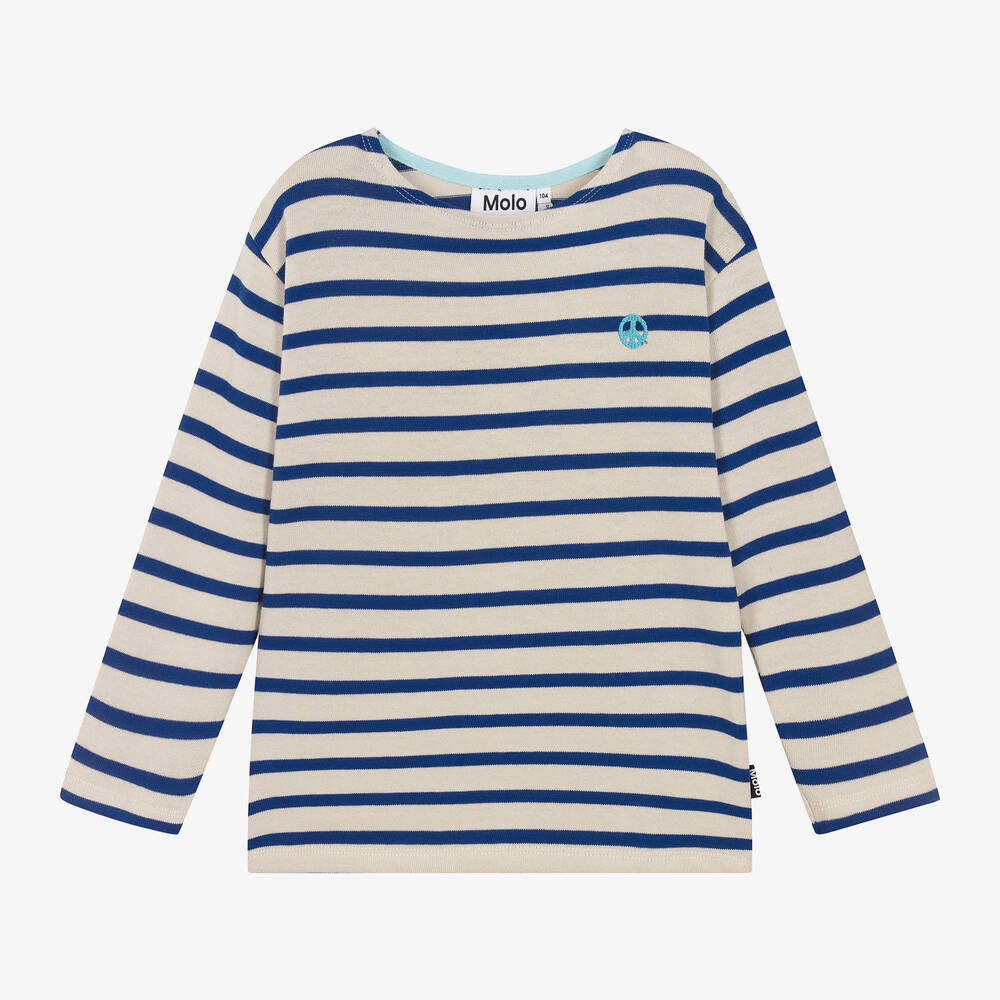 Molo - Blue Stripe Knitted Organic Cotton Top | Childrensalon