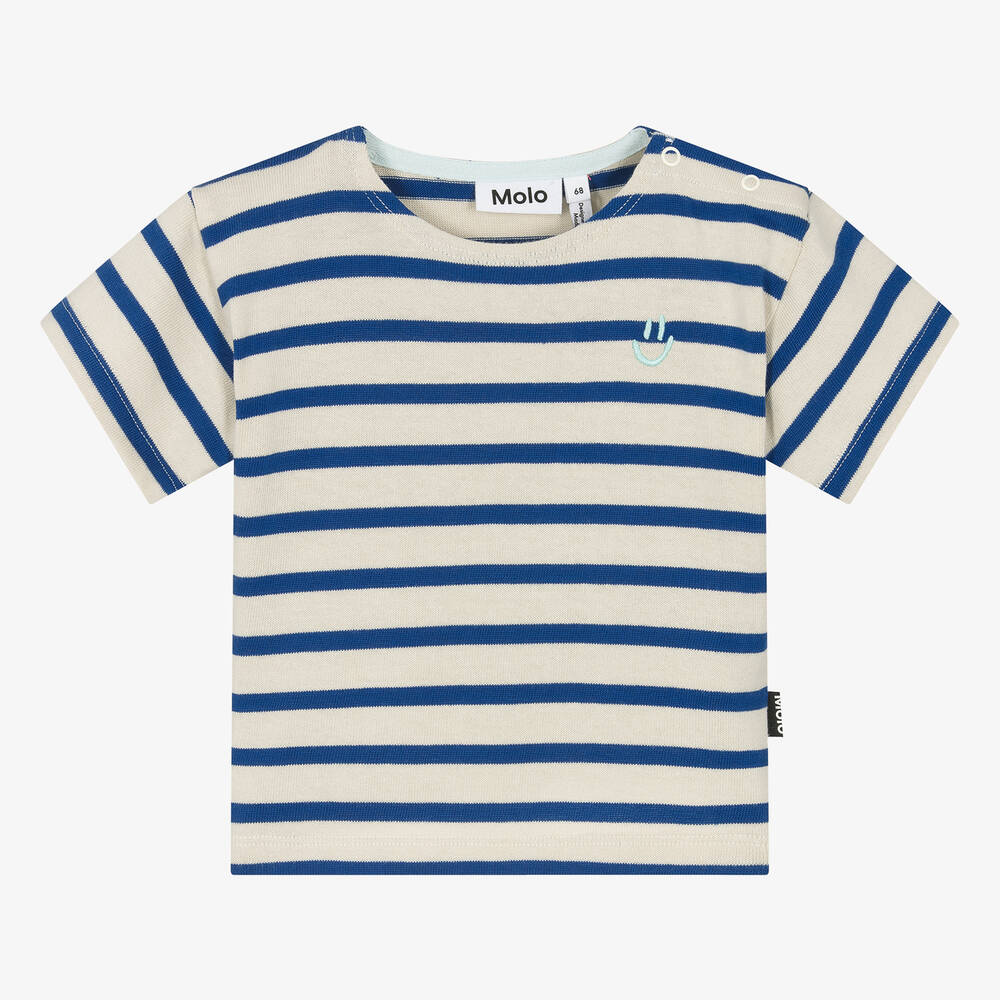 Molo - Blue Striped Organic Cotton Knit T-Shirt | Childrensalon