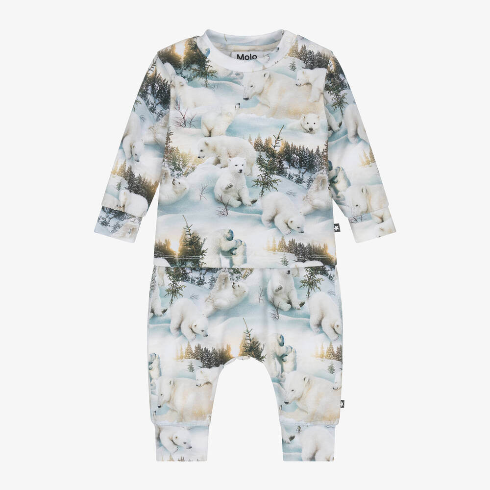 Molo - Blue & White Cotton Polar Bear Leggings Set | Childrensalon