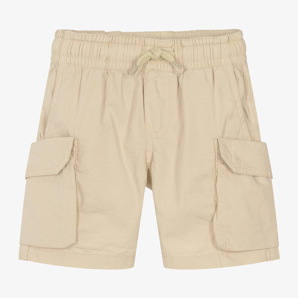 Shop Molo Boys Beige Cotton Cargo Shorts