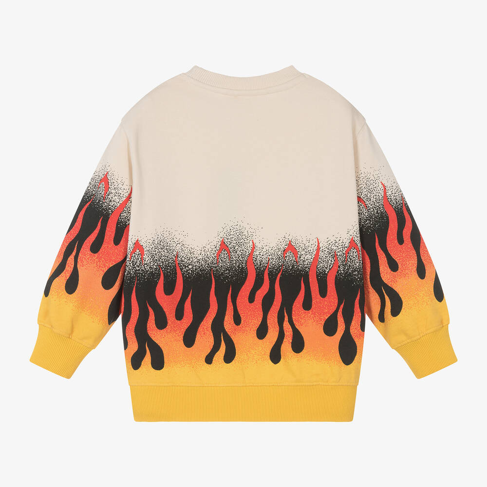 Molo - Boys Beige Cotton Flame Print Sweatshirt | Childrensalon