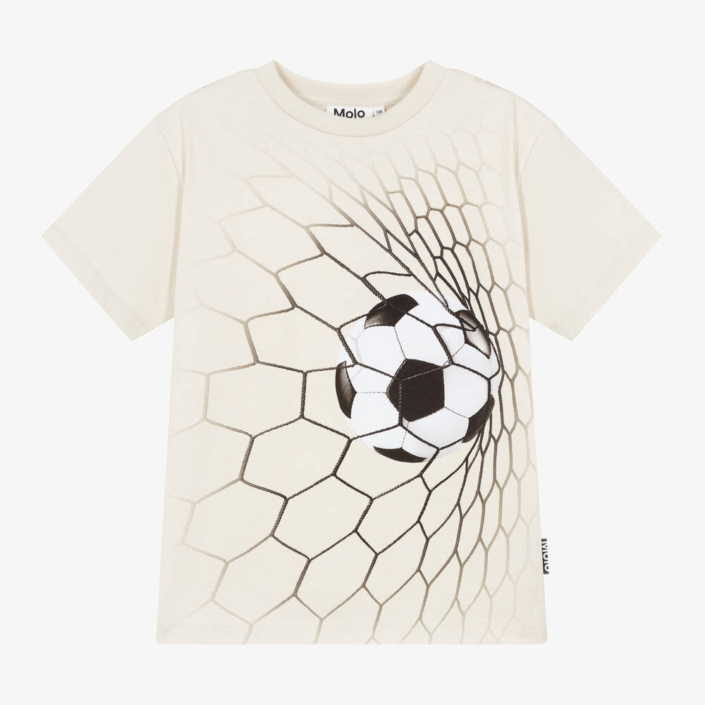 Molo - Boys Beige Cotton Football Goal T-Shirt | Childrensalon
