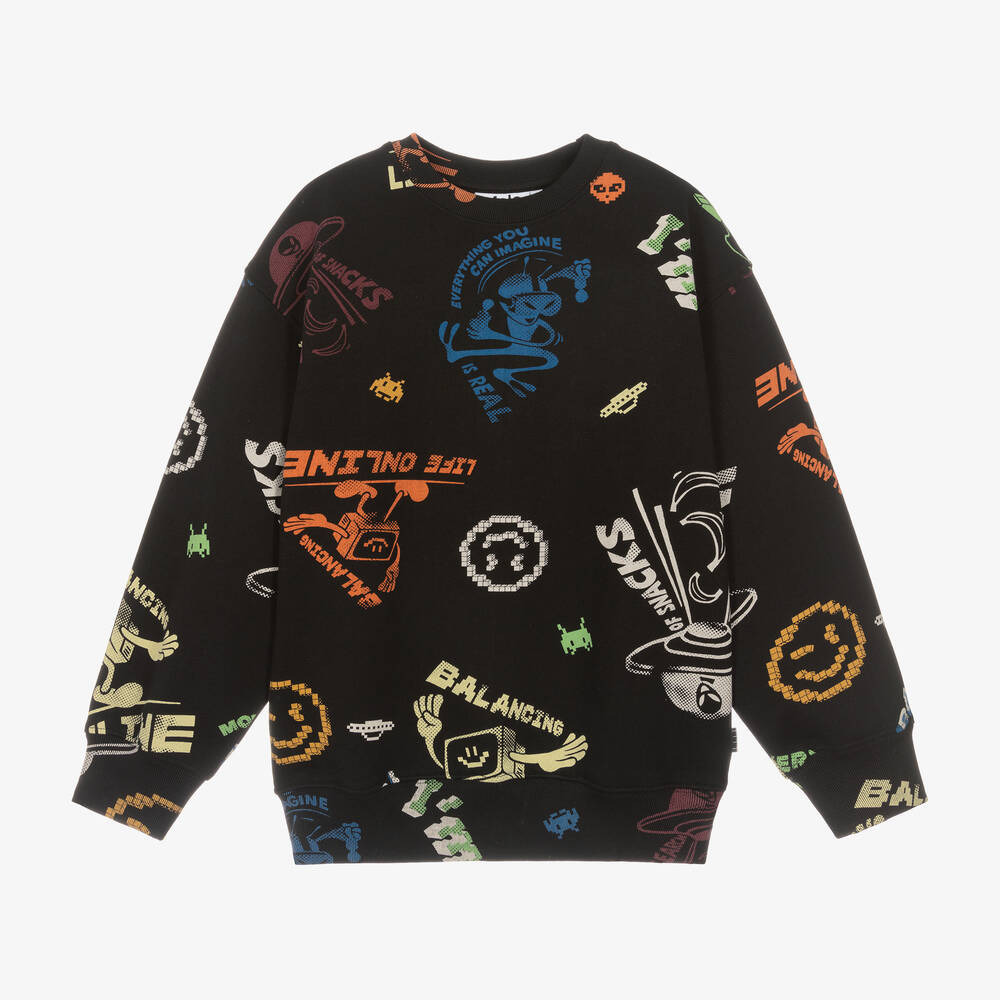 Molo - Boys Black Cotton Cartooniverse Sweatshirt | Childrensalon