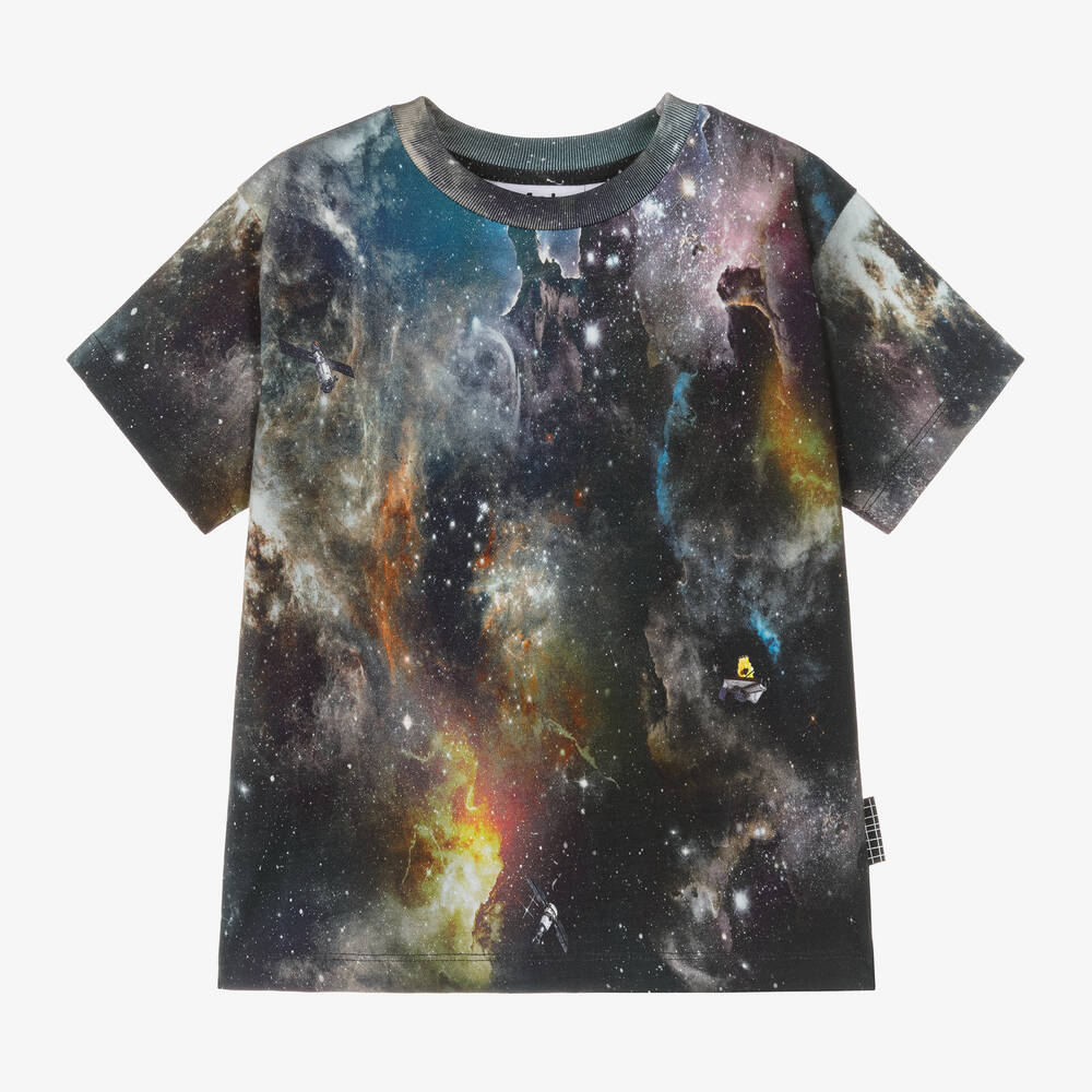 Molo - Boys Black Cotton Galaxy T-Shirt | Childrensalon