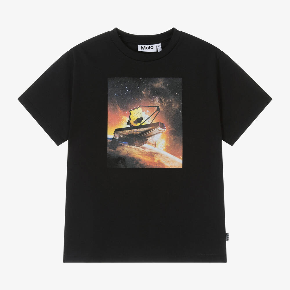 Molo - Boys Black Cotton Telescope T-Shirt | Childrensalon