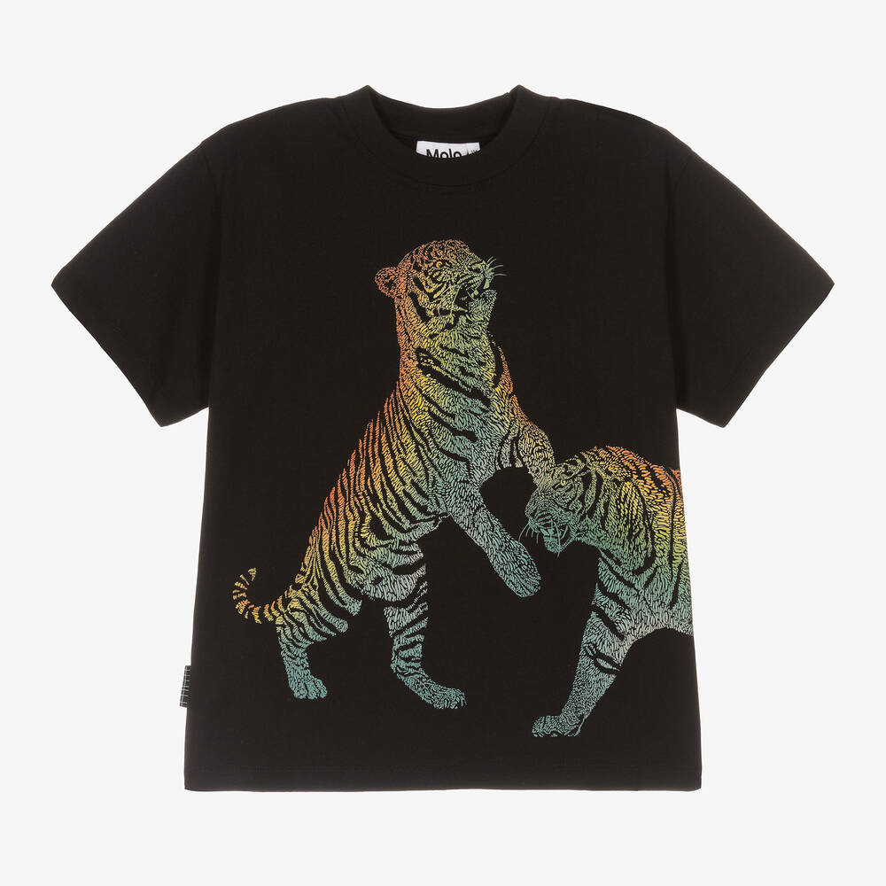 Molo - Boys Black Cotton Tiger T-Shirt | Childrensalon