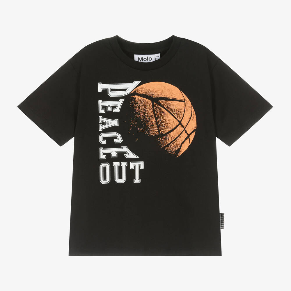 Molo - Boys Black Organic Cotton Basketball T-Shirt | Childrensalon