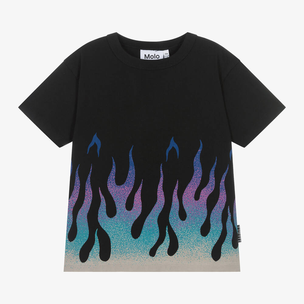 Molo - T-shirt noir en coton bio à flammes | Childrensalon