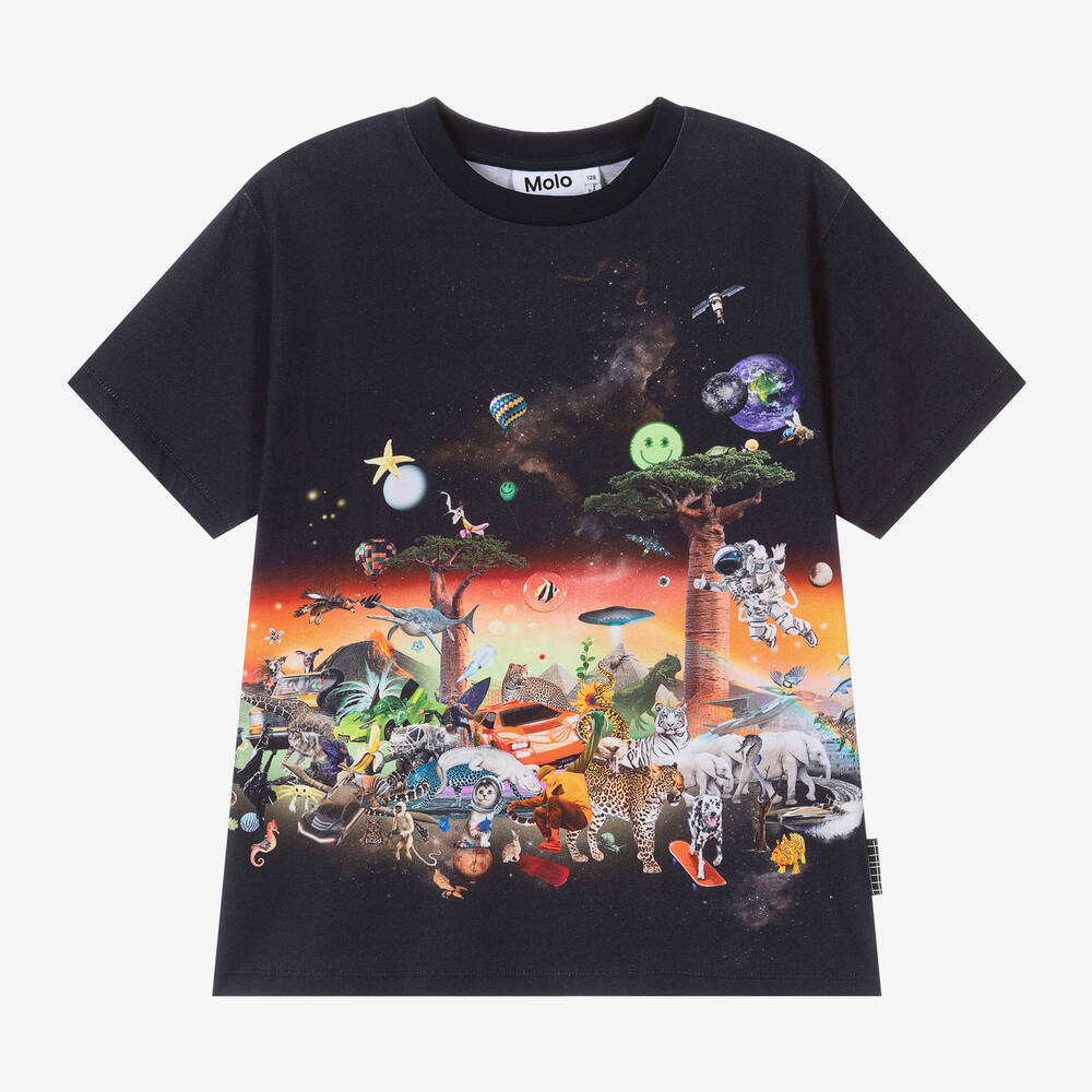 Molo - Boys Black Organic Cotton Graphic T-Shirt | Childrensalon