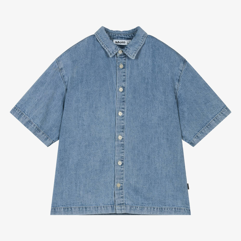 Molo - Boys Blue Bleached Denim Shirt | Childrensalon