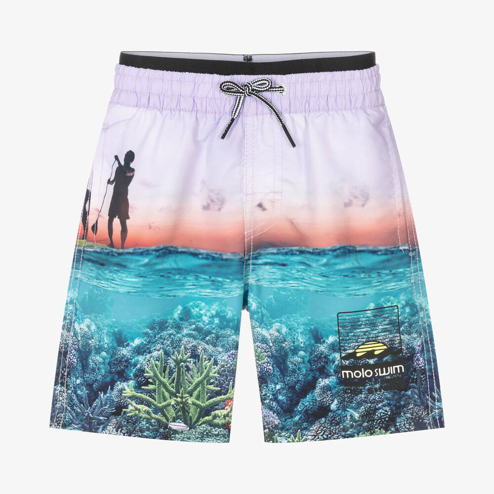 Molo - Boys Blue Coral Reef Swim Shorts (UPF50+) | Childrensalon