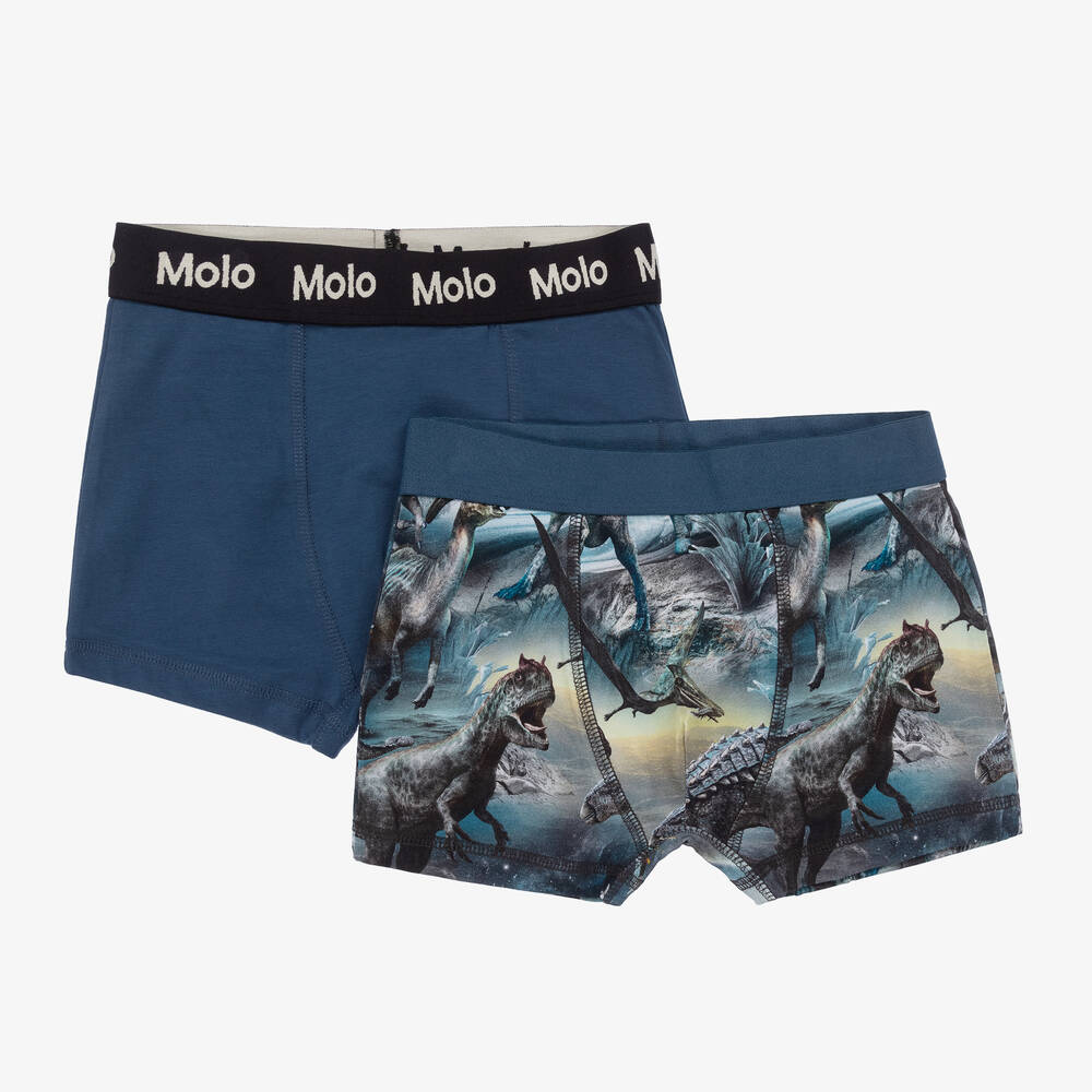 Molo - Boys Blue Cotton Dinosaur Boxers (2 Pack) | Childrensalon