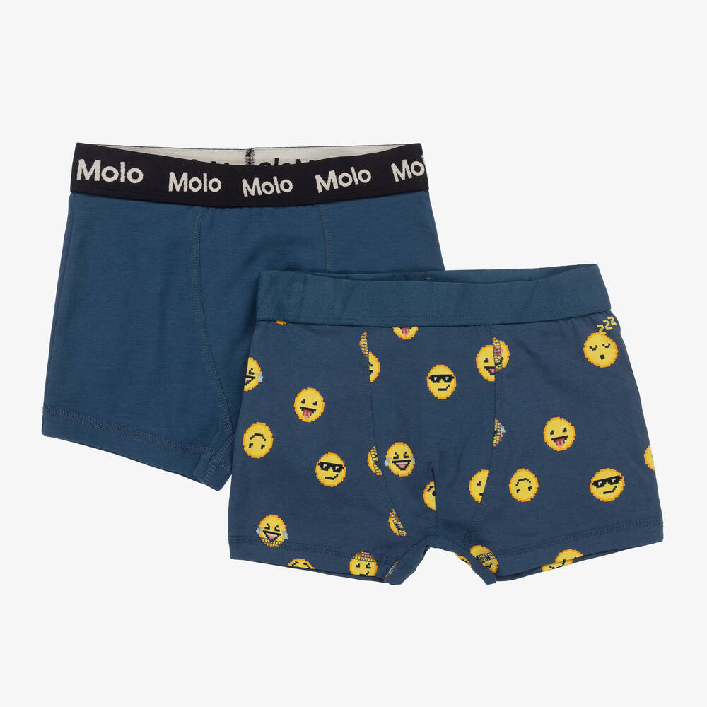 Molo - Boys Blue Cotton Emoji Boxers (2 Pack) | Childrensalon