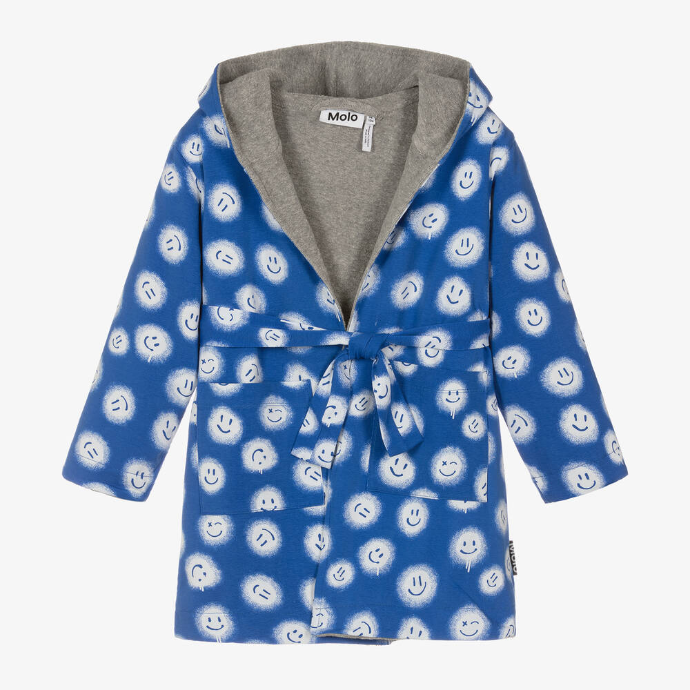 Molo - Peignoir bleu en coton Happy Face | Childrensalon