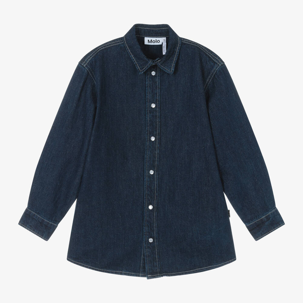 Molo - Boys Blue Cotton & Linen Denim Shirt | Childrensalon