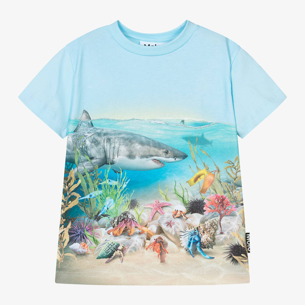 Molo - Boys Blue Cotton Sea Creatures T-Shirt | Childrensalon