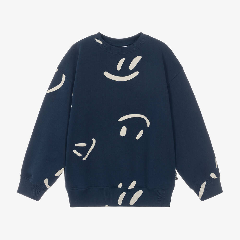 Molo - Boys Blue Cotton Smile Sweatshirt | Childrensalon