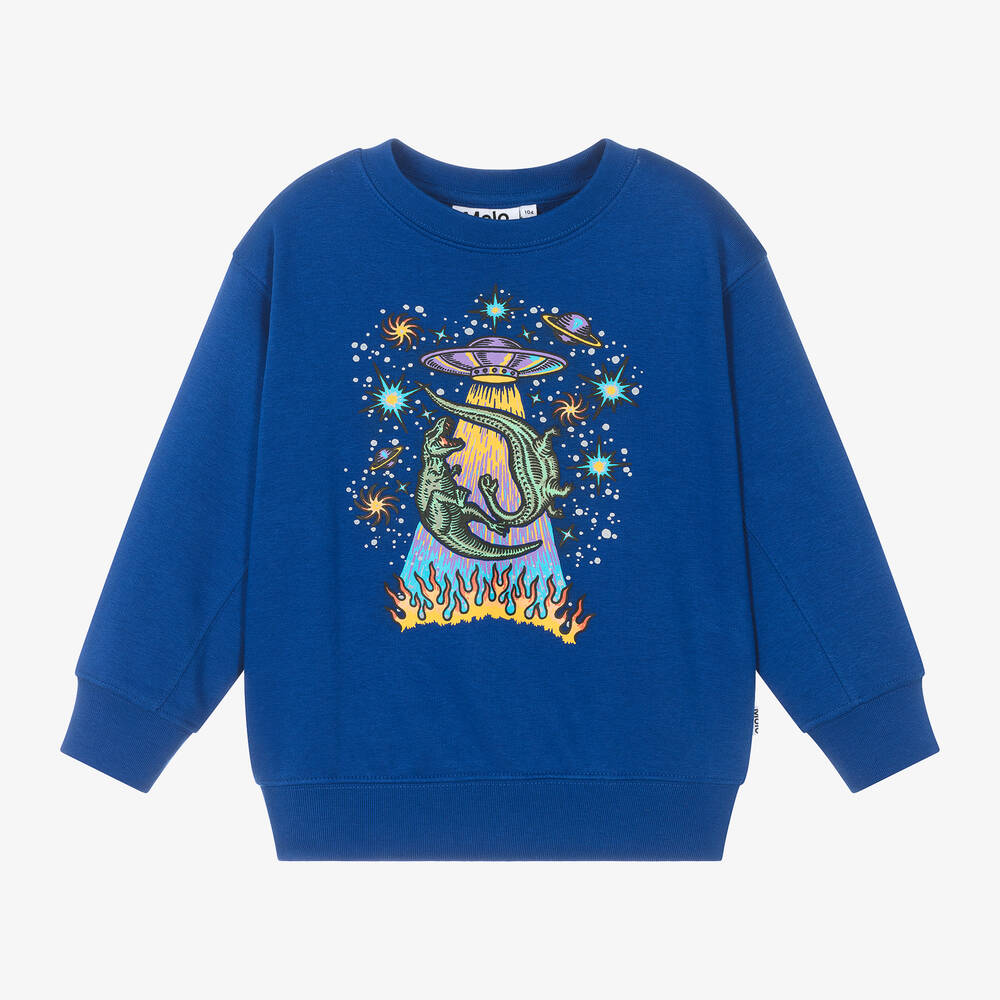 Molo - Boys Blue Cotton Spaceship Sweatshirt | Childrensalon