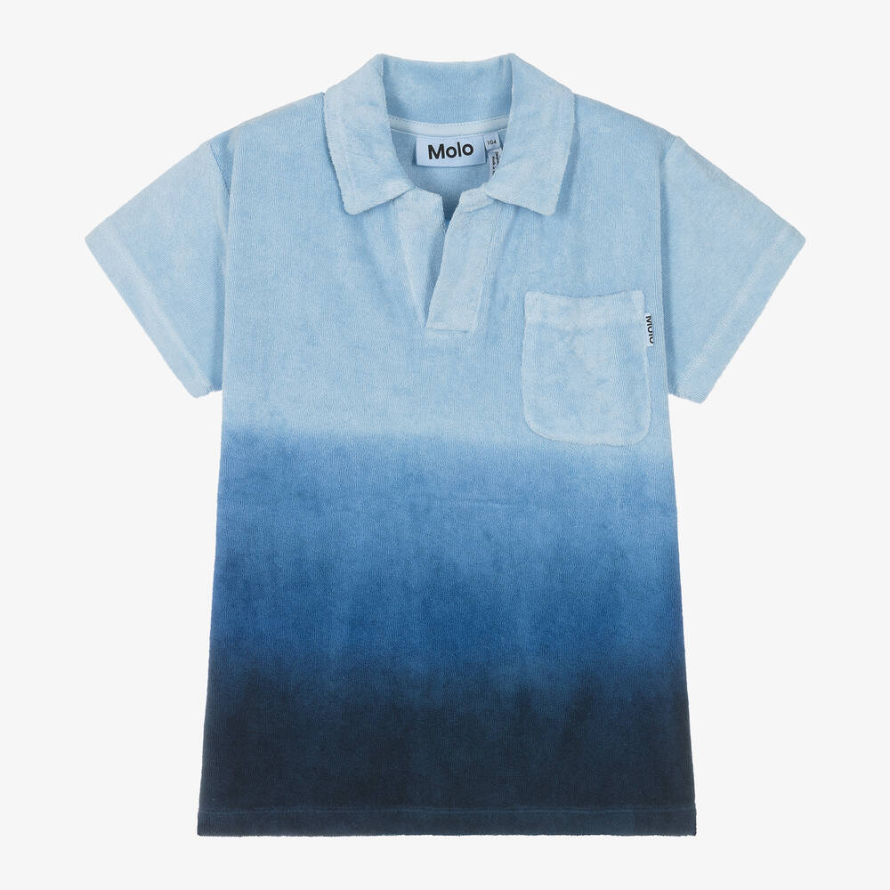 Molo - Boys Blue Cotton Towelling Polo Shirt | Childrensalon