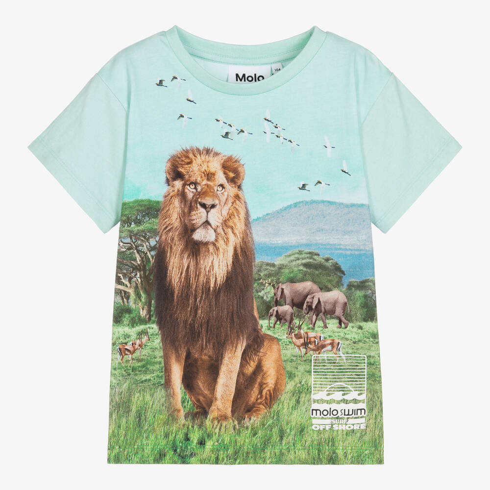 Molo - T-shirt bleu à imprimé lion garçon | Childrensalon