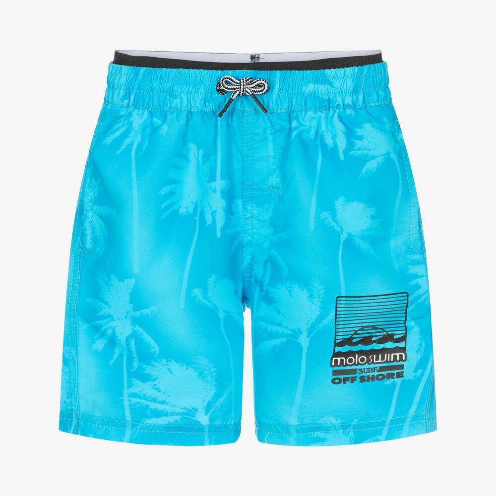 Molo - Boys Blue Palm Tree Swim Shorts (UPF 50+) | Childrensalon