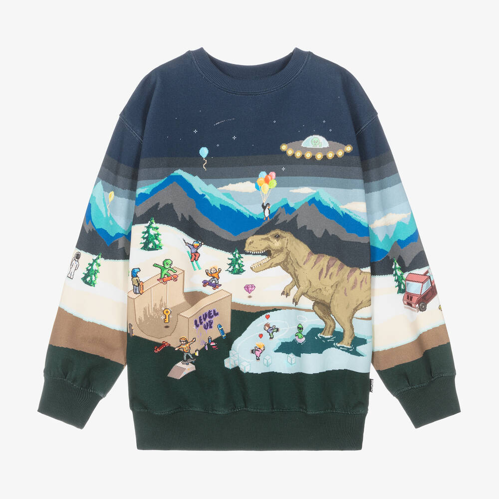 Molo - Boys Blue Pixelscape Sweatshirt | Childrensalon