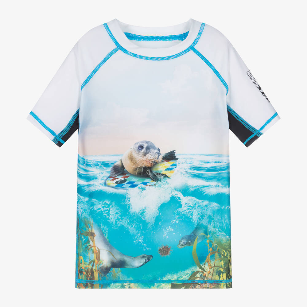 Molo - Boys Blue Sea Lion Swim Top (UPF50+) | Childrensalon