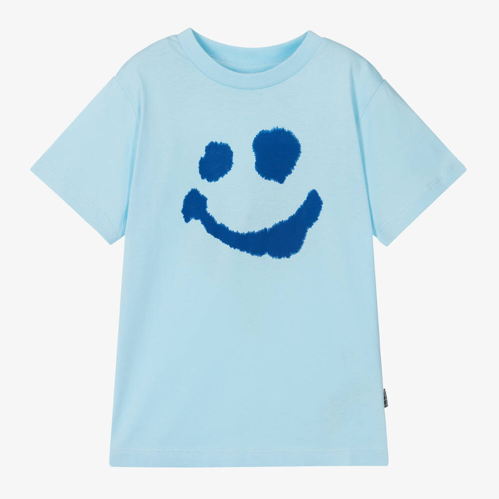 Molo - Boys Blue Smiling Face Cotton T-Shirt | Childrensalon