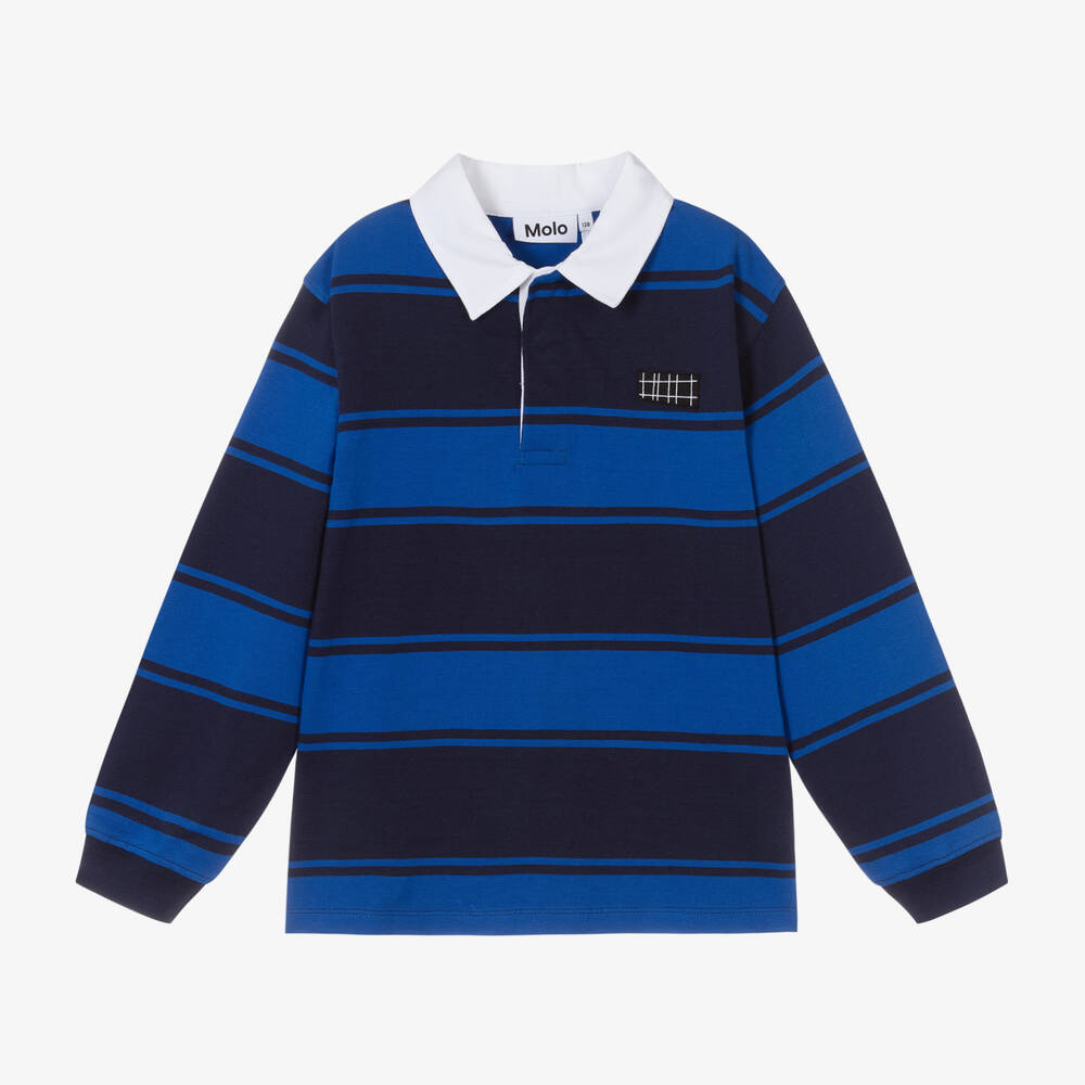 Molo - Boys Blue Stripe Organic Cotton Rugby Shirt | Childrensalon