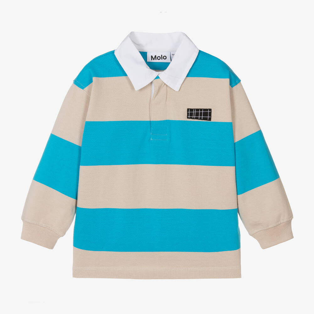 Molo - Boys Blue Striped Organic Cotton Rugby Shirt | Childrensalon