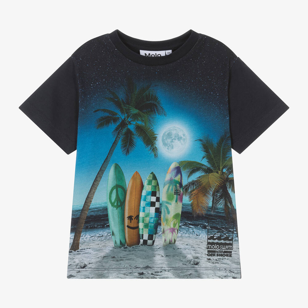 Molo - Boys Blue Sunset Surfer Cotton T-Shirt | Childrensalon