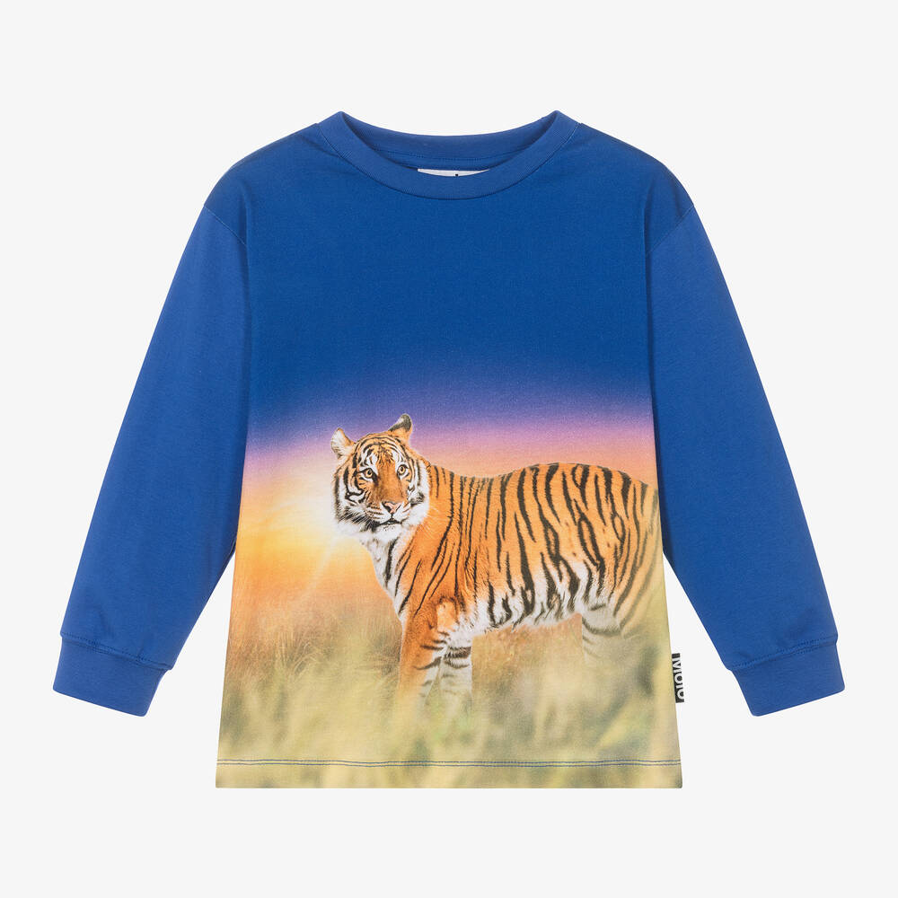 Molo - Boys Blue Tiger Cotton Top | Childrensalon
